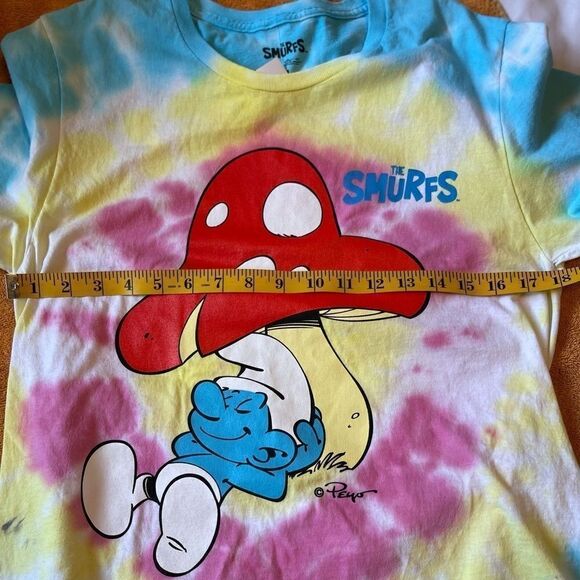 THE SMURFS Tie Dye Peyo Short Sleeves Tee Top.Size M - Picture 7 of 8